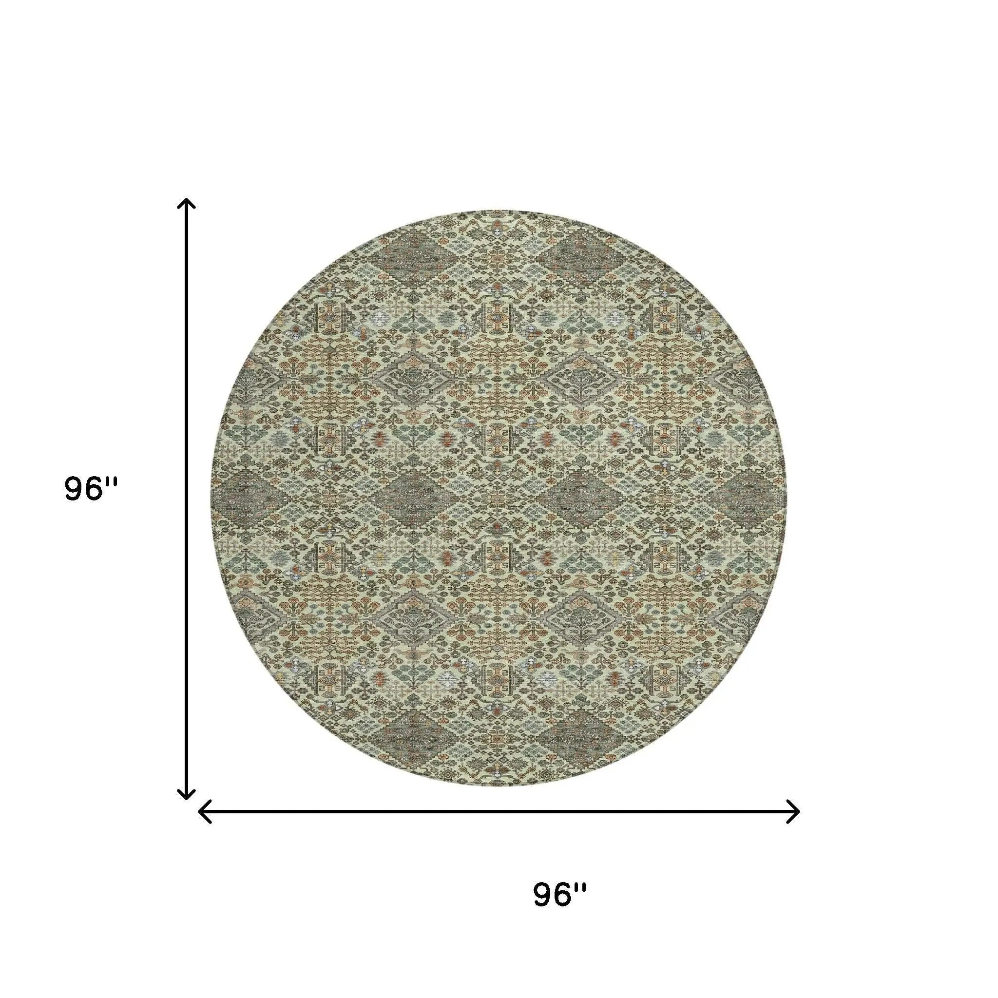 8' Green And Teal Blue Round Geometric Washable Indoor Outdoor Area Rug Homeroots Outdoor