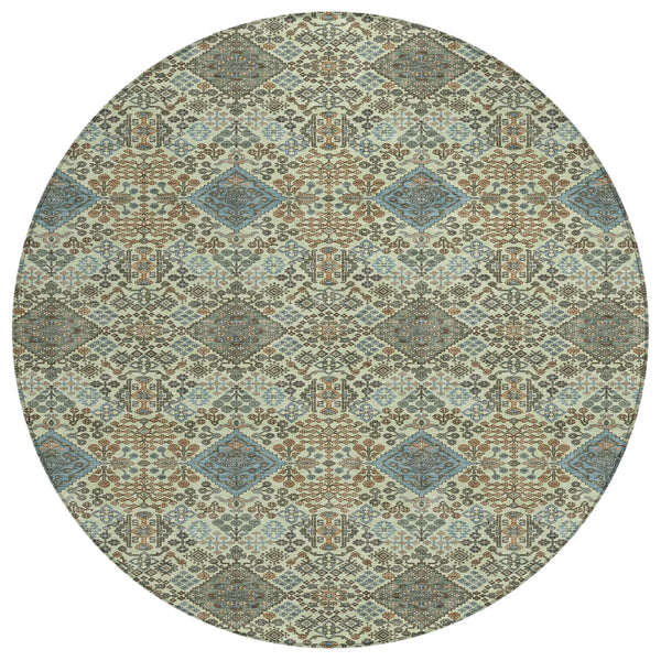 8' Green And Teal Blue Round Geometric Washable Indoor Outdoor Area Rug Homeroots Outdoor