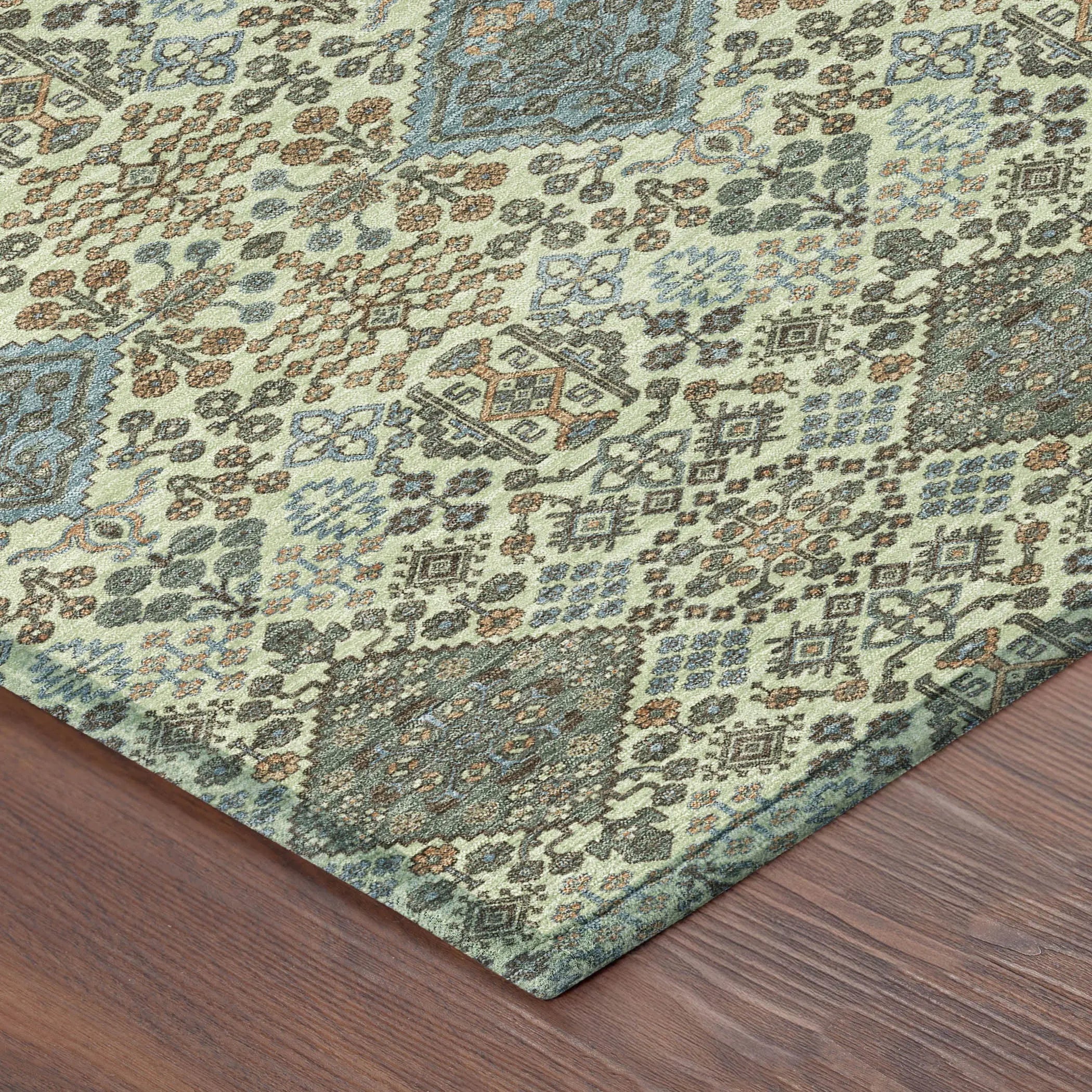 8' Green And Teal Blue Round Geometric Washable Indoor Outdoor Area Rug Homeroots Outdoor