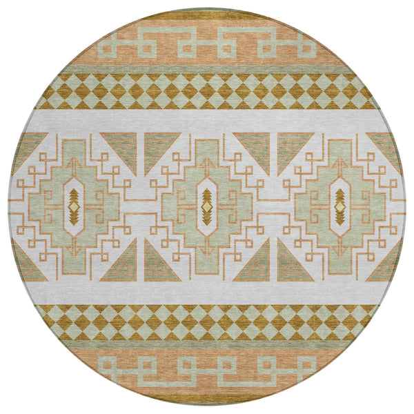 8' Green And Teal Blue Round Tribal Washable Indoor Outdoor Area Rug Homeroots Outdoor