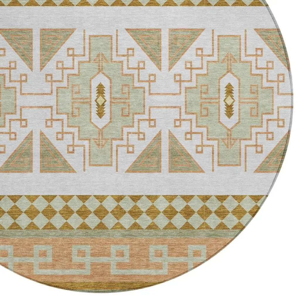 8' Green And Teal Blue Round Tribal Washable Indoor Outdoor Area Rug Homeroots Outdoor