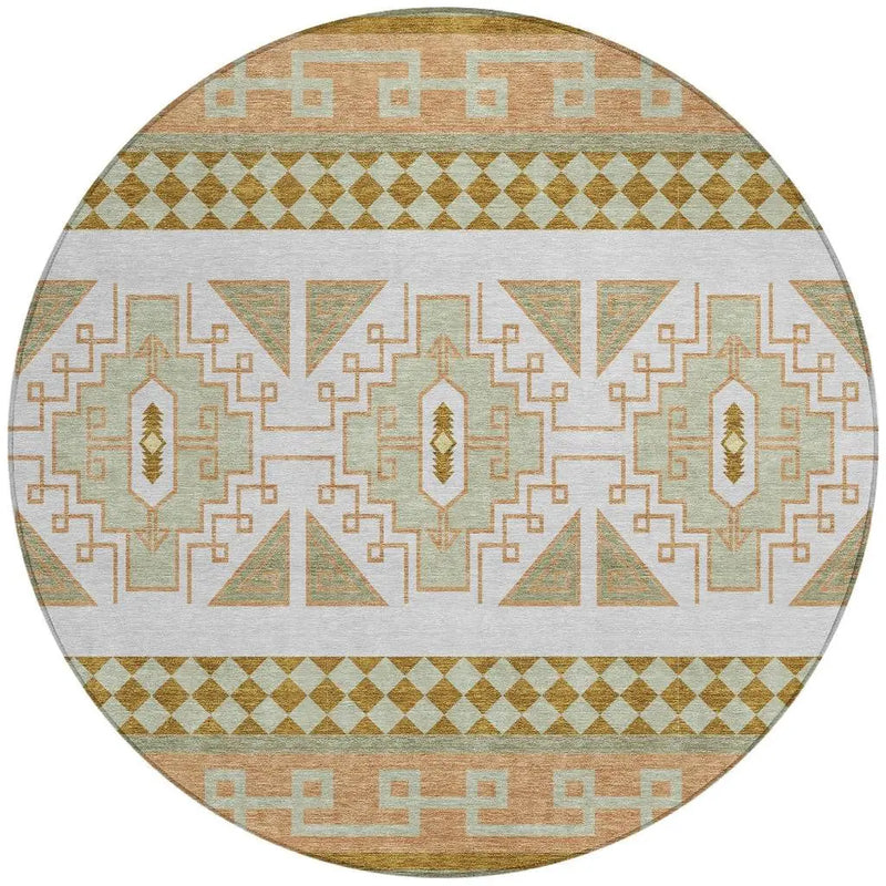 8' Green And Teal Blue Round Tribal Washable Indoor Outdoor Area Rug Homeroots Outdoor