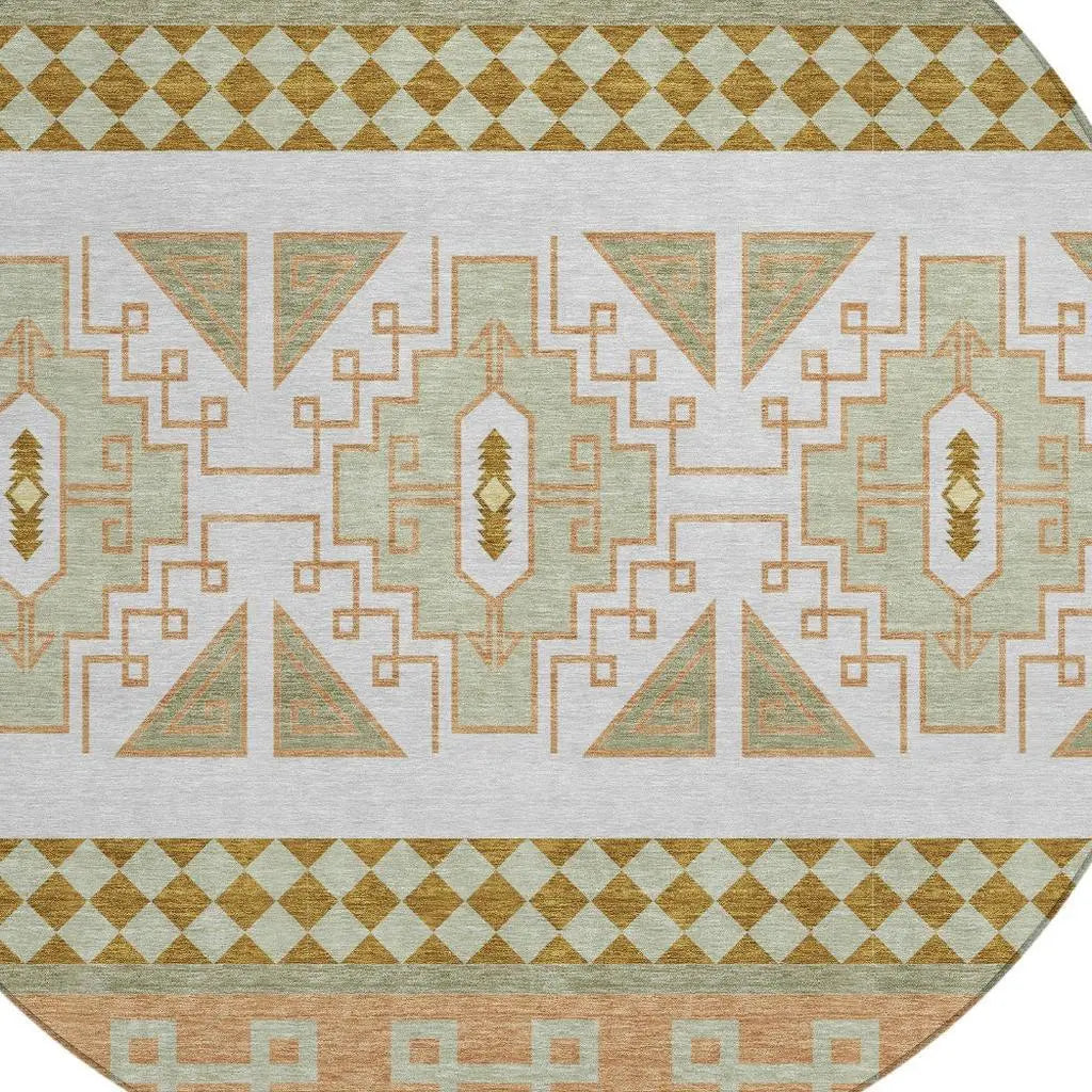 8' Green And Teal Blue Round Tribal Washable Indoor Outdoor Area Rug Homeroots Outdoor