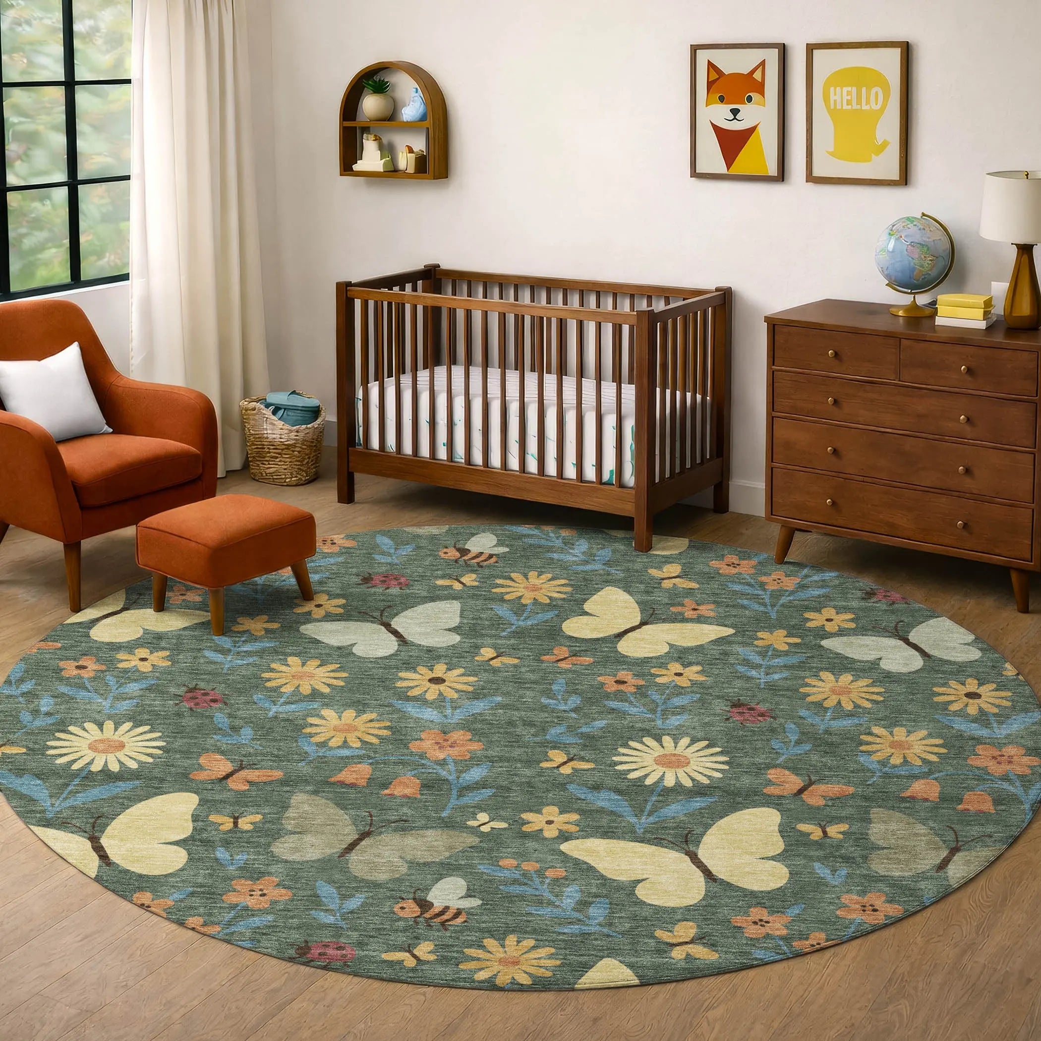 8' Green And Wheat Round Abstract Washable Indoor Outdoor Area Rug Homeroots Outdoor