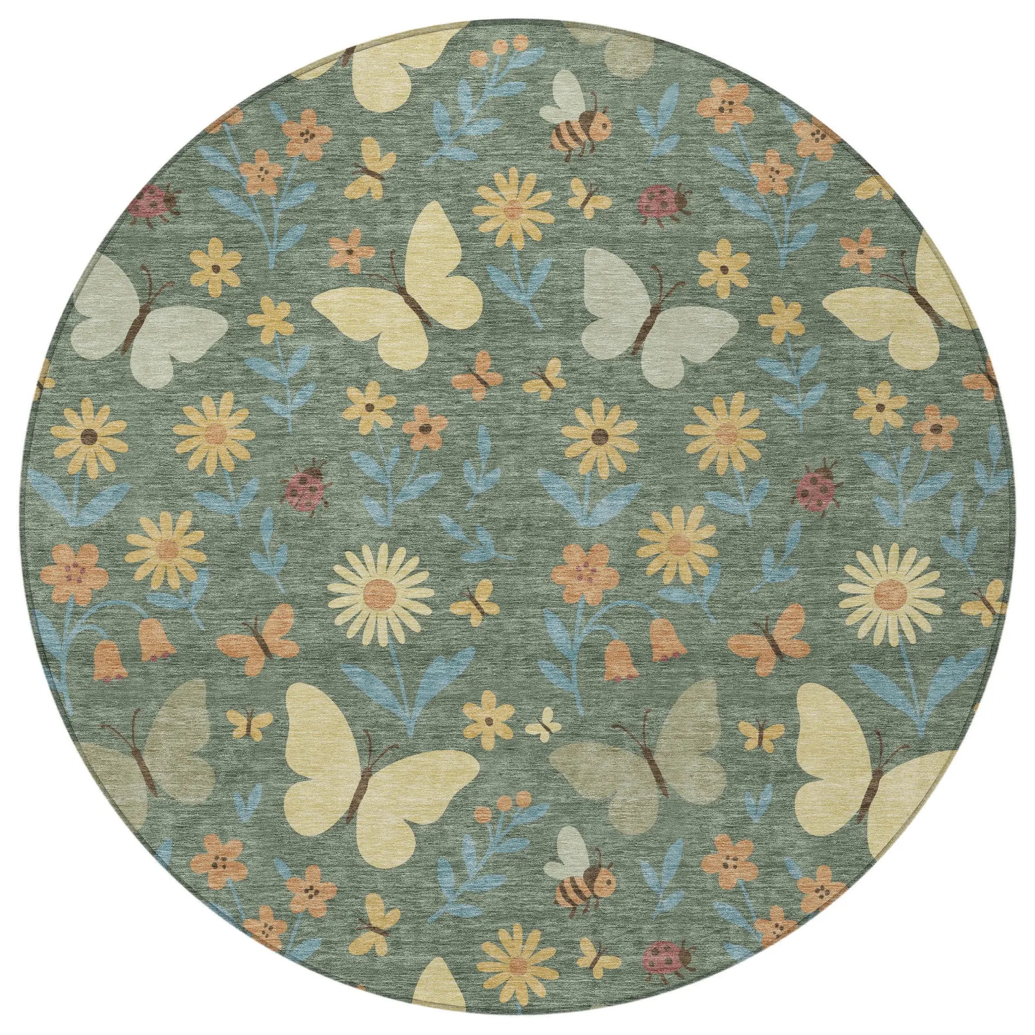8' Green And Wheat Round Abstract Washable Indoor Outdoor Area Rug Homeroots Outdoor