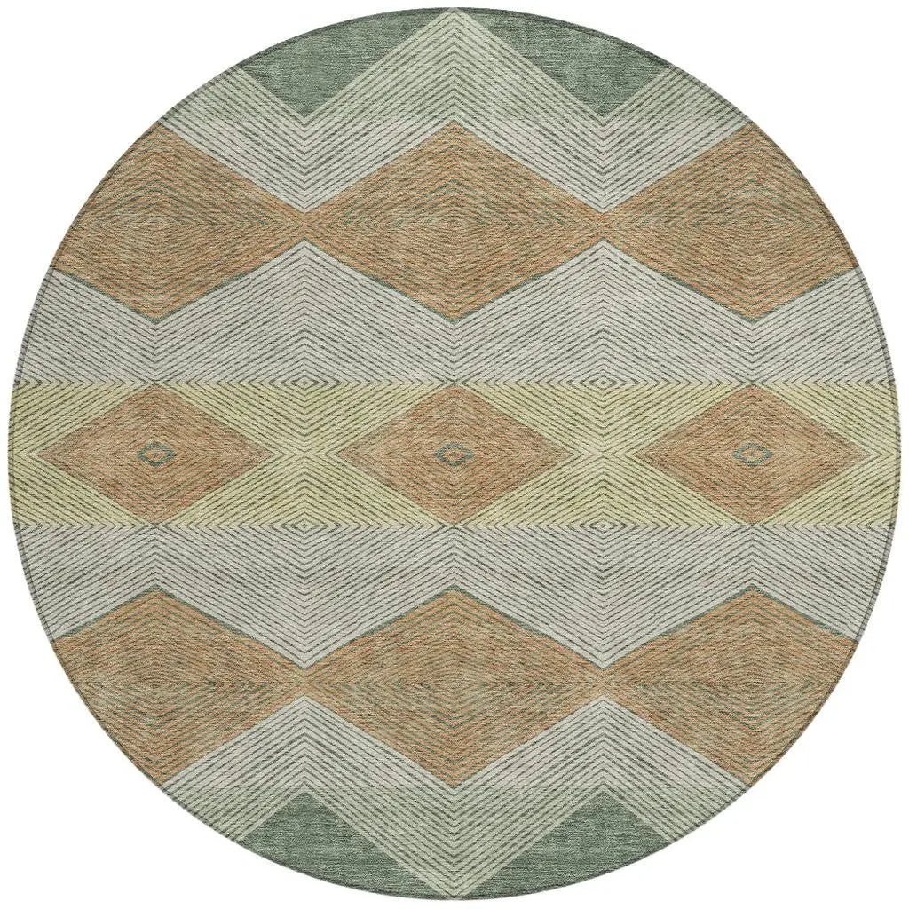 8' Green And Wheat Round Geometric Washable Indoor Outdoor Area Rug Homeroots Outdoor