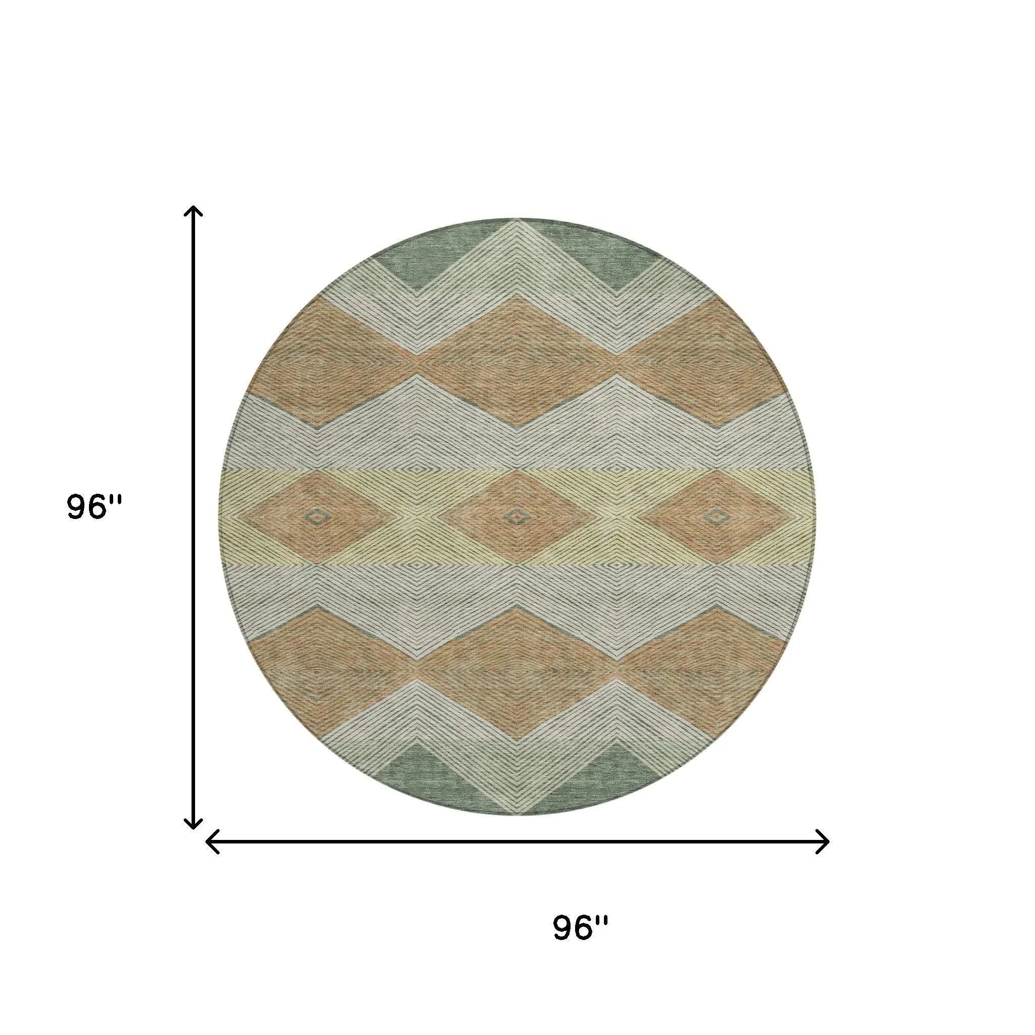 8' Green And Wheat Round Geometric Washable Indoor Outdoor Area Rug Homeroots Outdoor