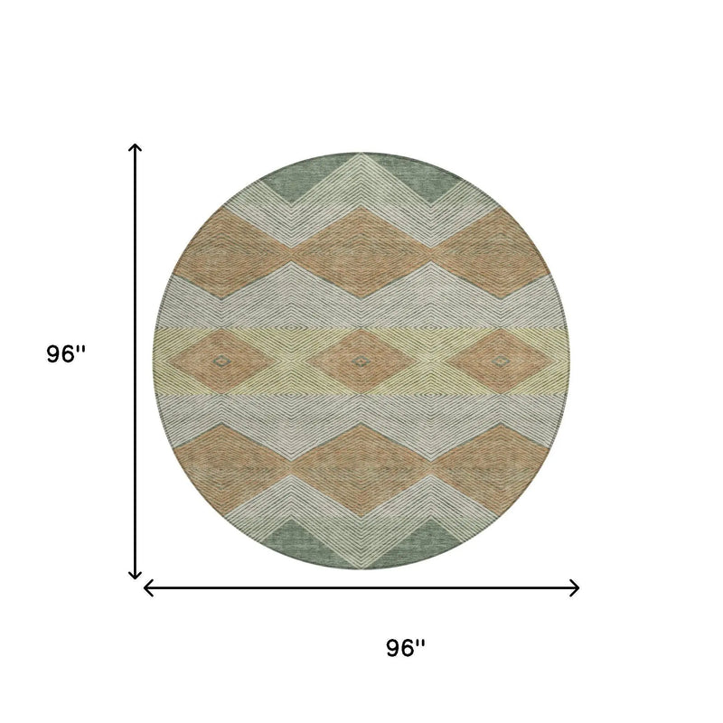 8' Green And Wheat Round Geometric Washable Indoor Outdoor Area Rug Homeroots Outdoor
