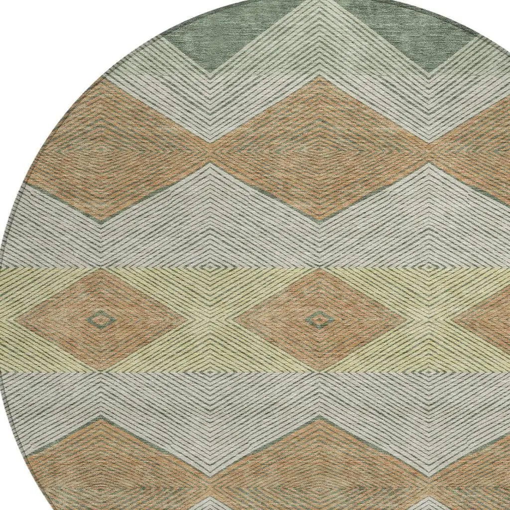 8' Green And Wheat Round Geometric Washable Indoor Outdoor Area Rug Homeroots Outdoor