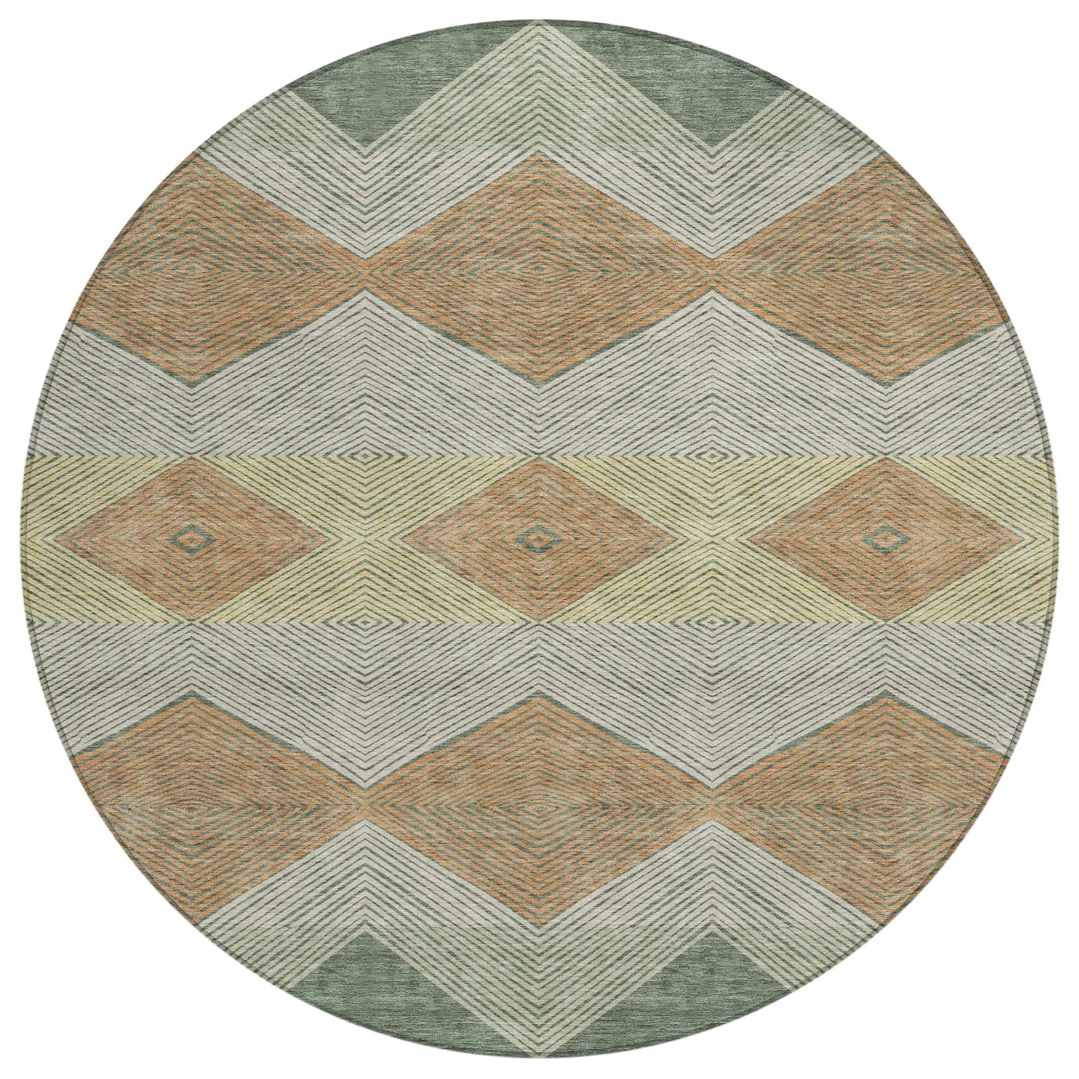8' Green And Wheat Round Geometric Washable Indoor Outdoor Area Rug Homeroots Outdoor