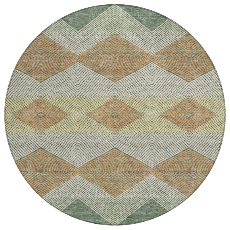 8' Green And Wheat Round Geometric Washable Indoor Outdoor Area Rug Homeroots Outdoor
