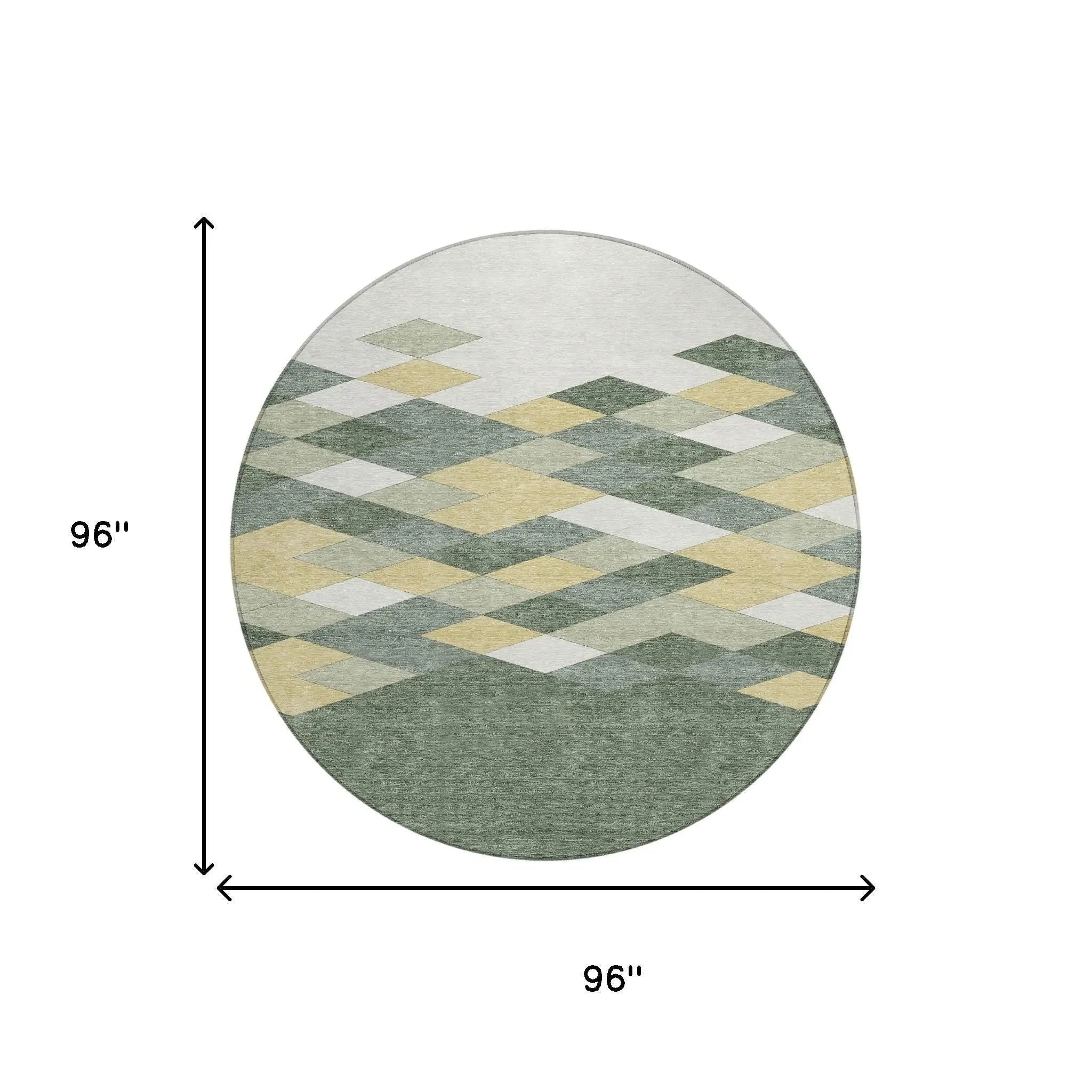 8' Green And Wheat Round Geometric Washable Indoor Outdoor Area Rug Homeroots Outdoor
