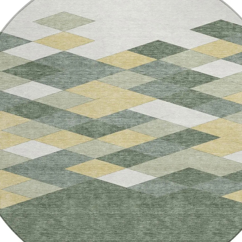 8' Green And Wheat Round Geometric Washable Indoor Outdoor Area Rug Homeroots Outdoor