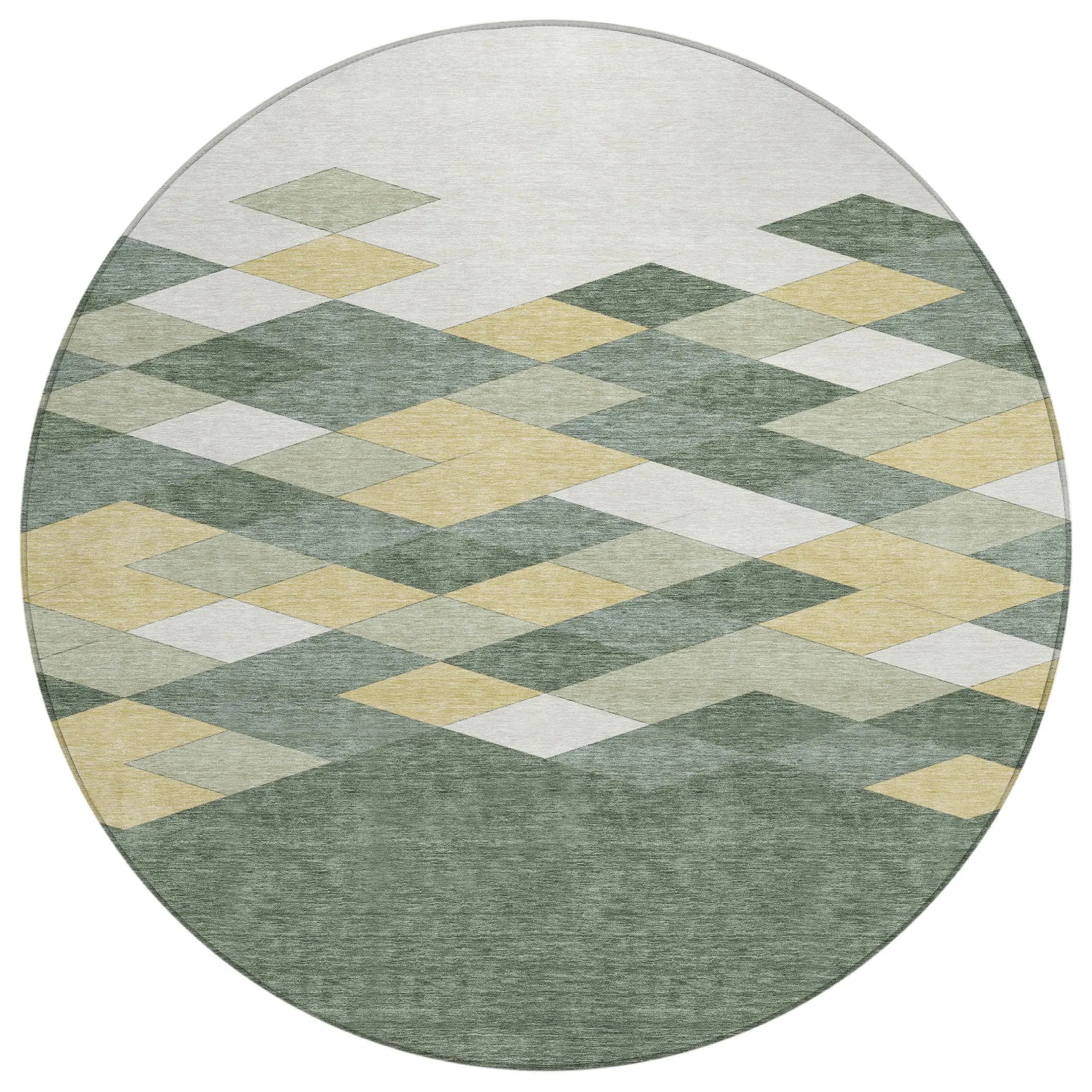 8' Green And Wheat Round Geometric Washable Indoor Outdoor Area Rug Homeroots Outdoor