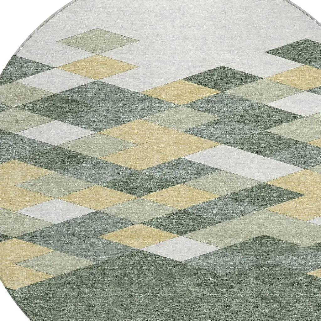 8' Green And Wheat Round Geometric Washable Indoor Outdoor Area Rug Homeroots Outdoor
