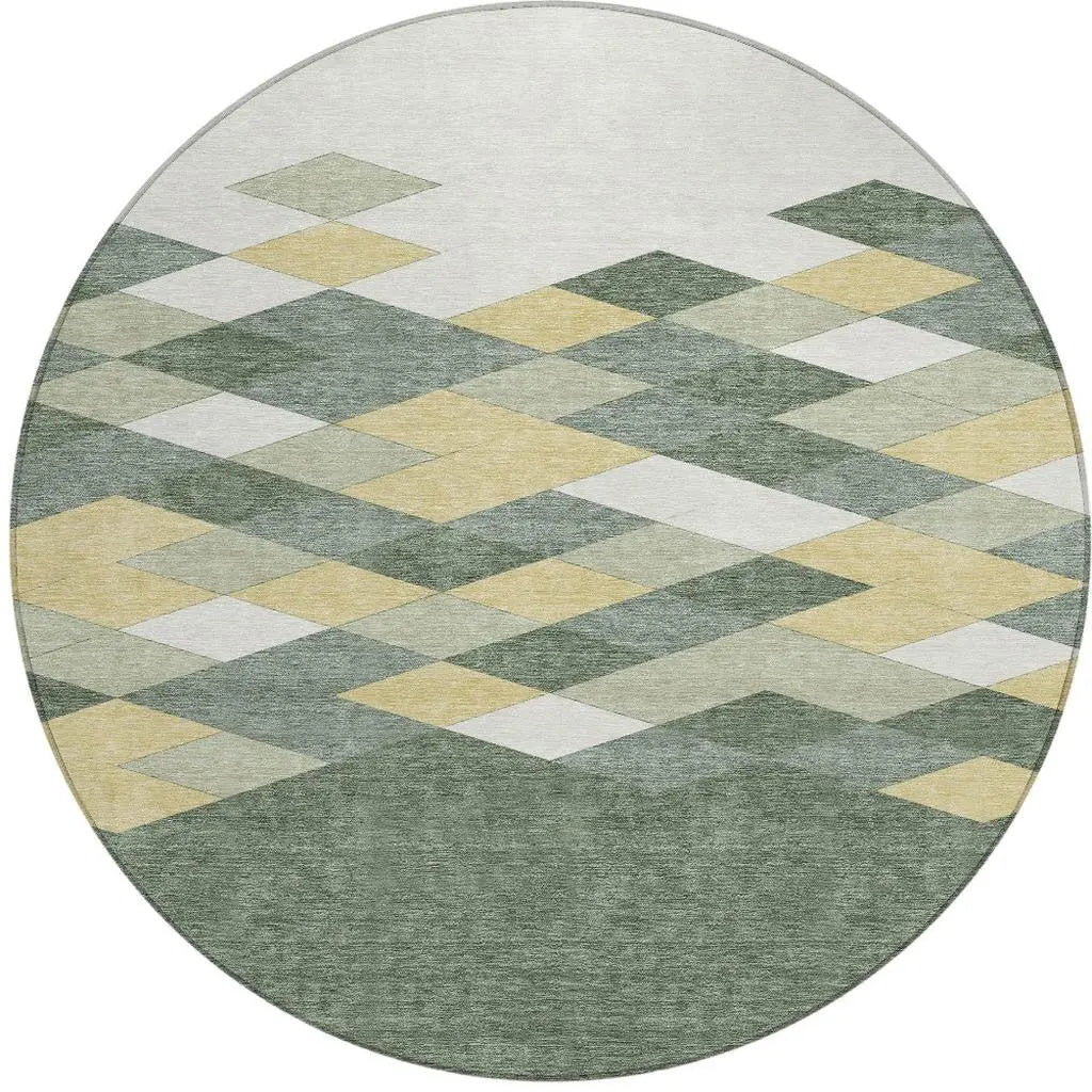 8' Green And Wheat Round Geometric Washable Indoor Outdoor Area Rug Homeroots Outdoor