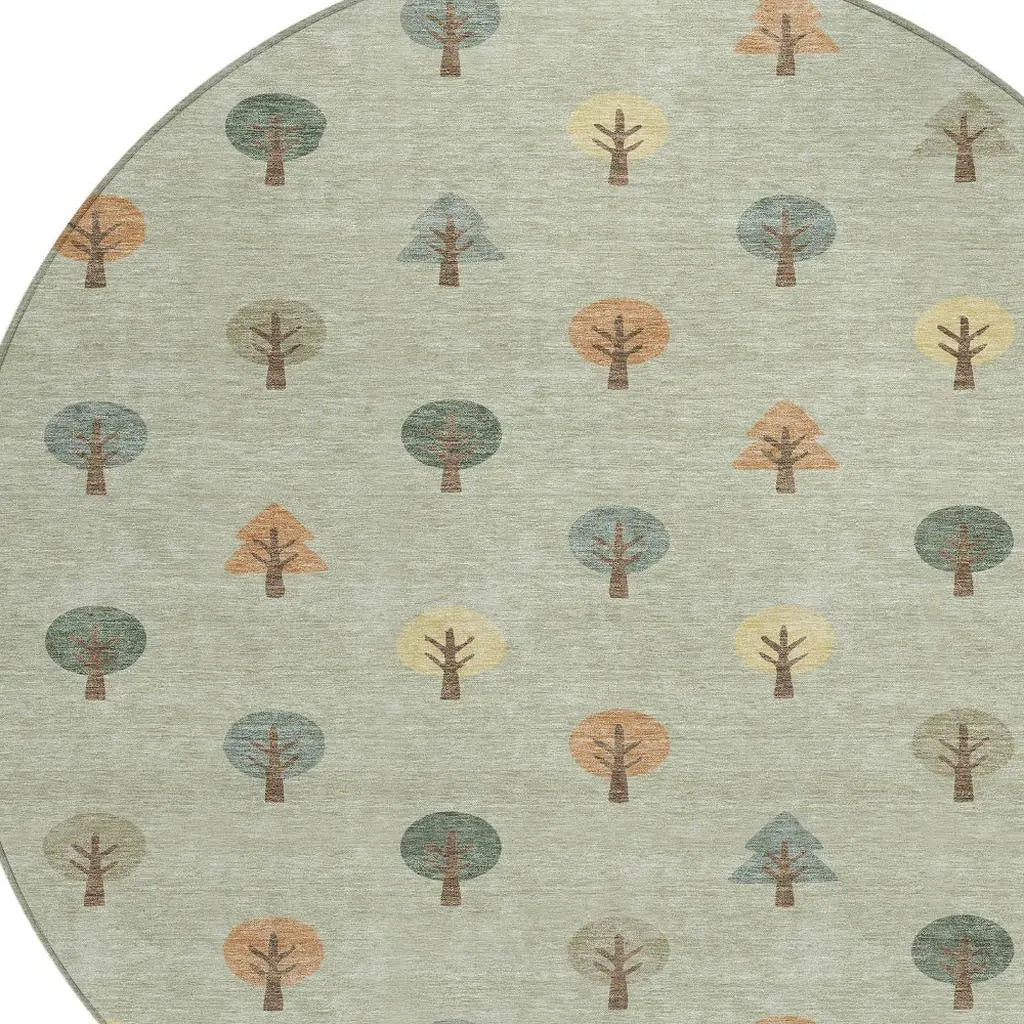 8' Green And Wheat Round Geometric Washable Indoor Outdoor Area Rug Homeroots Outdoor