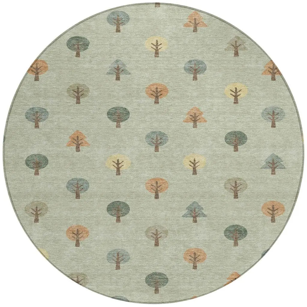 8' Green And Wheat Round Geometric Washable Indoor Outdoor Area Rug Homeroots Outdoor