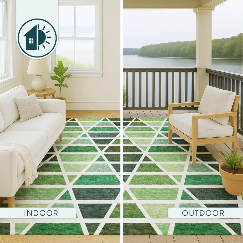 8' Green And White Round Geometric Washable Indoor Outdoor Area Rug Homeroots Outdoor