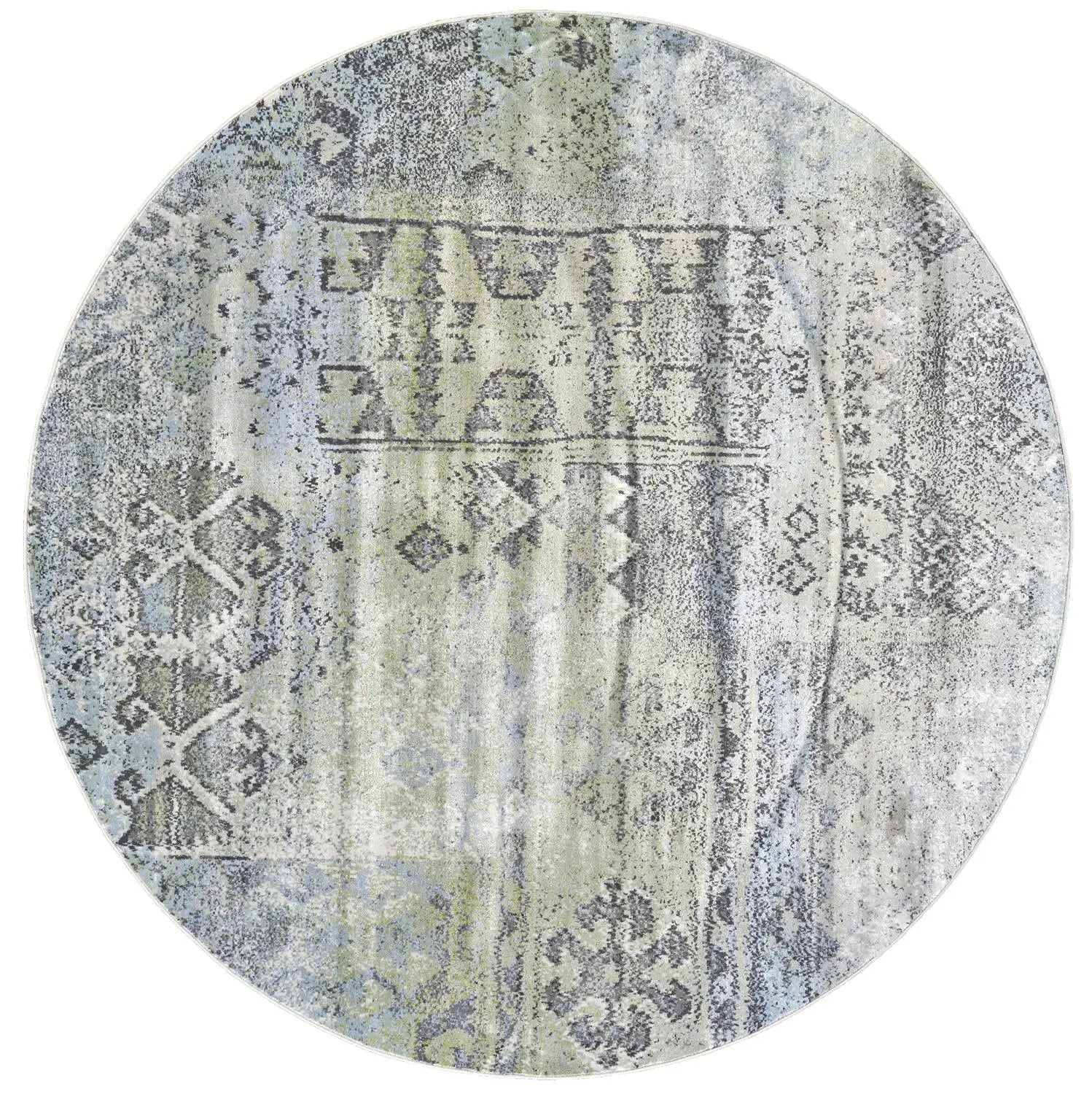 8' Green Blue And Gray Abstract Round Rug Homeroots Home Decor