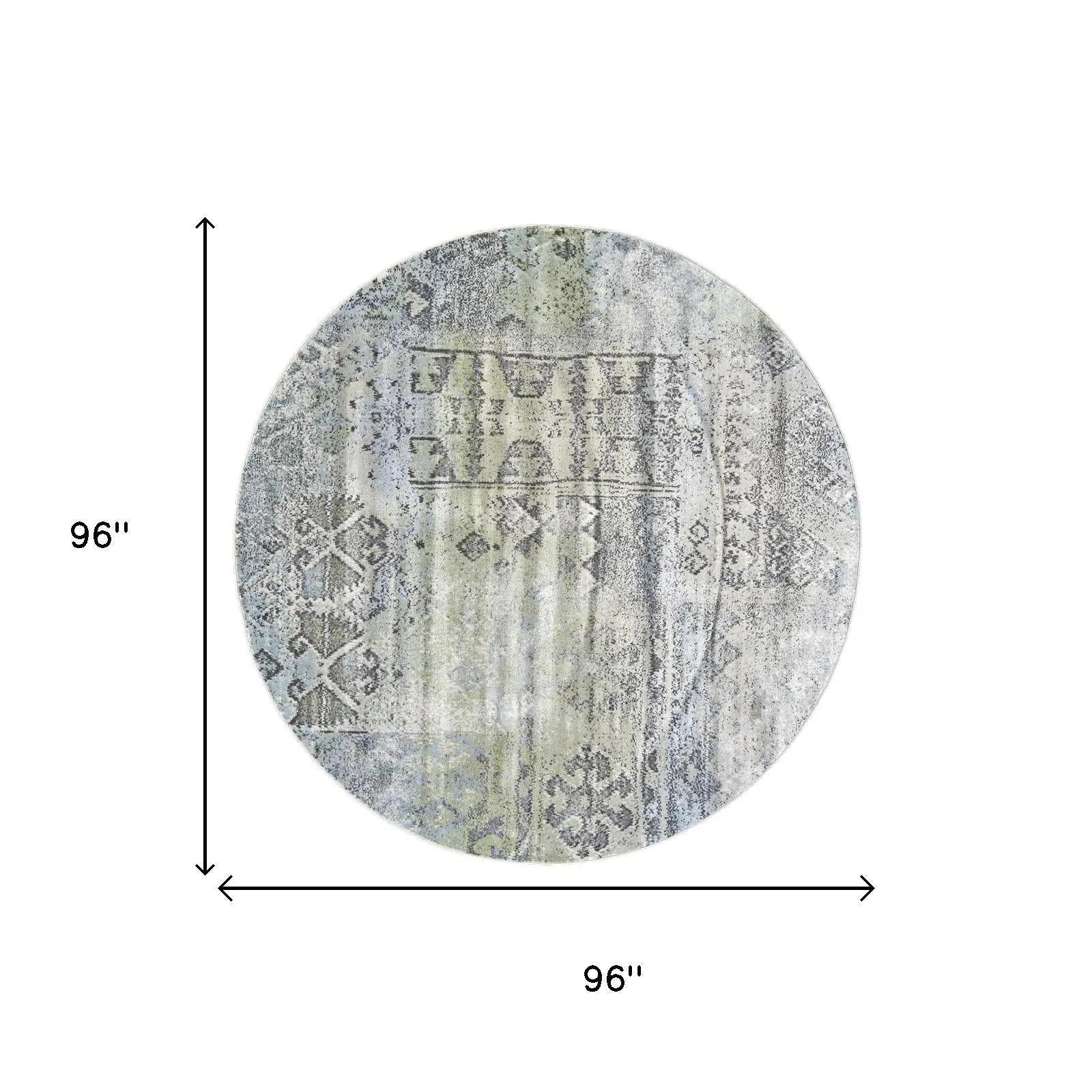 8' Green Blue And Gray Abstract Round Rug Homeroots Home Decor