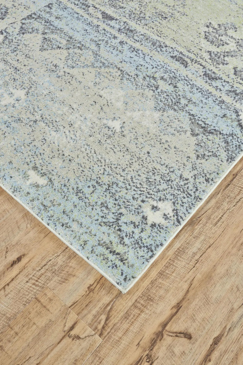 8' Green Blue And Gray Abstract Round Rug Homeroots Home Decor