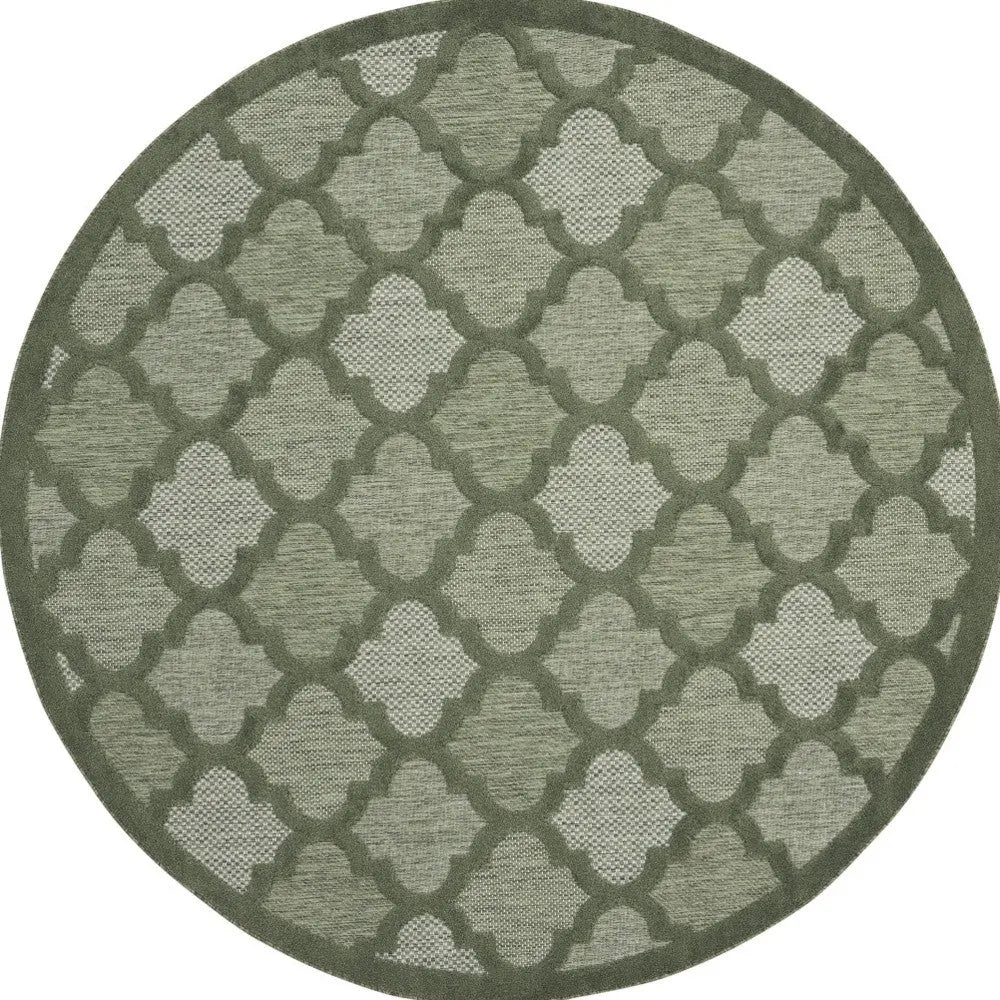 8' Green Round Geometric Indoor Outdoor Area Rug Homeroots Outdoor