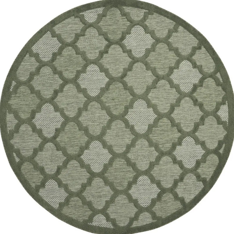 8' Green Round Geometric Indoor Outdoor Area Rug Homeroots Outdoor