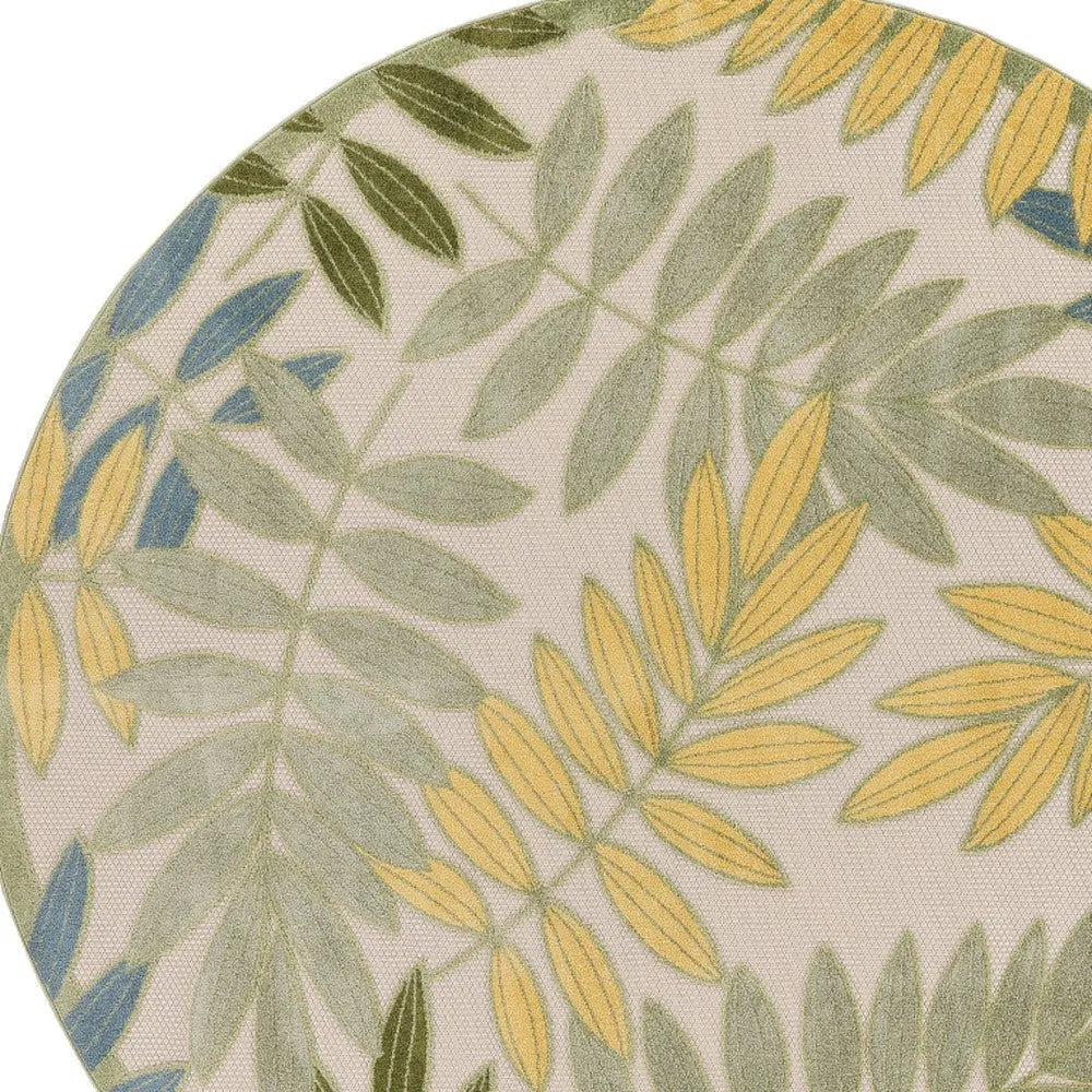 8' Green Yellow And Blue Round Palm Leaf Indoor Outdoor Area Rug Homeroots Outdoor