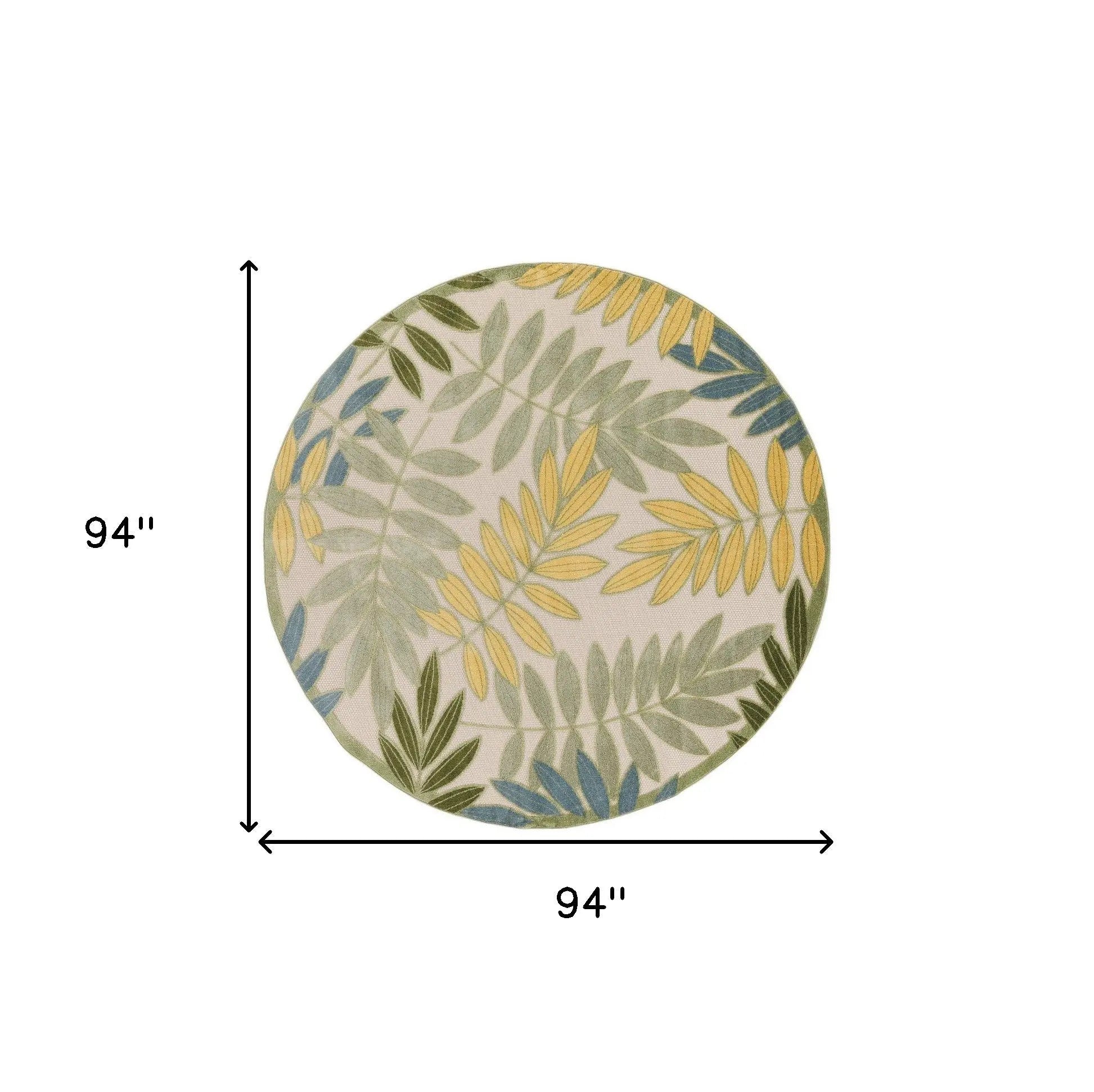 8' Green Yellow And Blue Round Palm Leaf Indoor Outdoor Area Rug Homeroots Outdoor