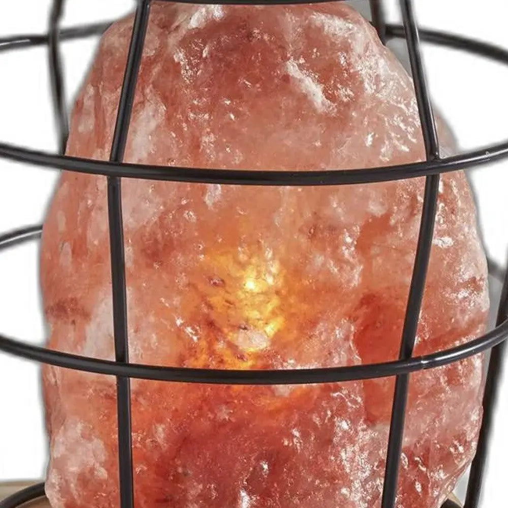 8" Himalayan Salt Accent Lamp With Black Cage Shade Homeroots Lighting
