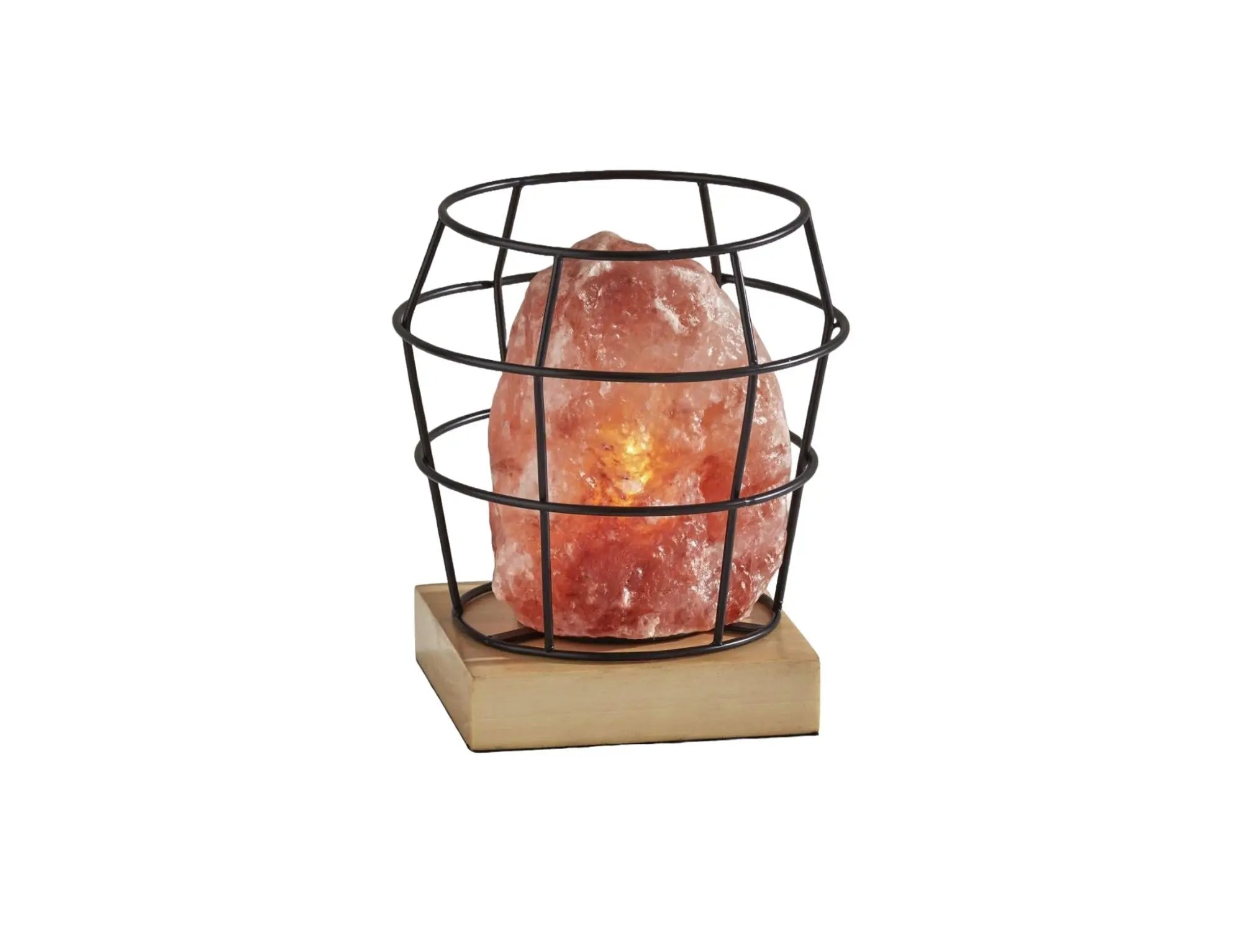 8" Himalayan Salt Accent Lamp With Black Cage Shade Homeroots Lighting