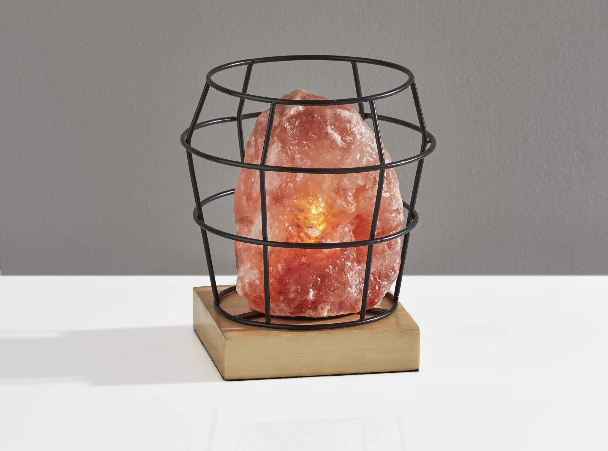 8" Himalayan Salt Accent Lamp With Black Cage Shade Homeroots Lighting