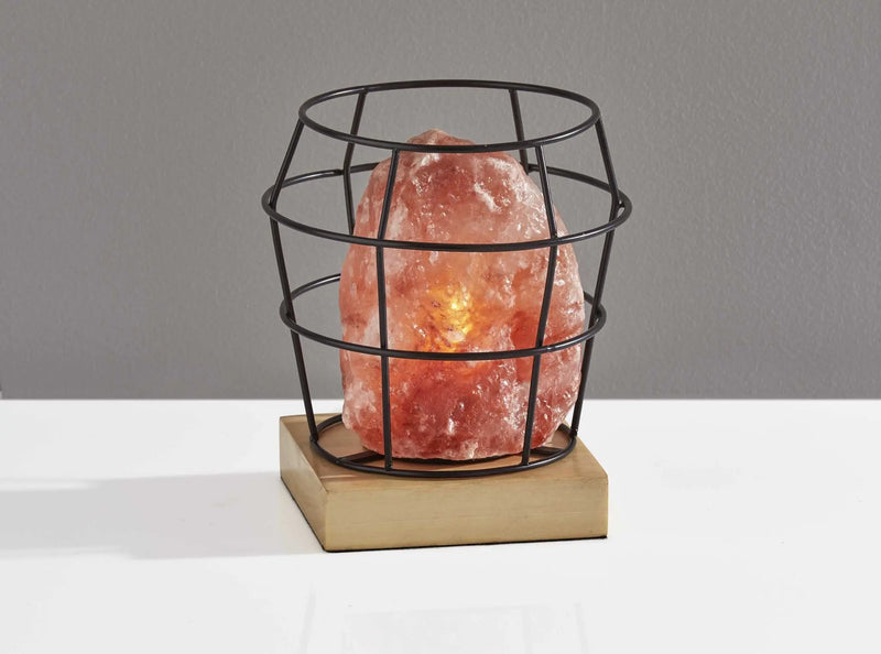 8" Himalayan Salt Accent Lamp With Black Cage Shade Homeroots Lighting