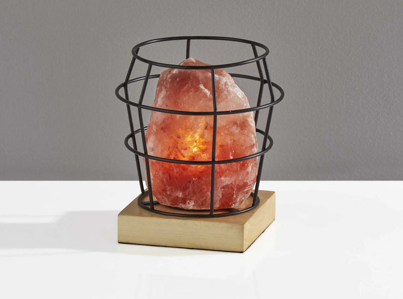 8" Himalayan Salt Accent Lamp With Black Cage Shade Homeroots Lighting