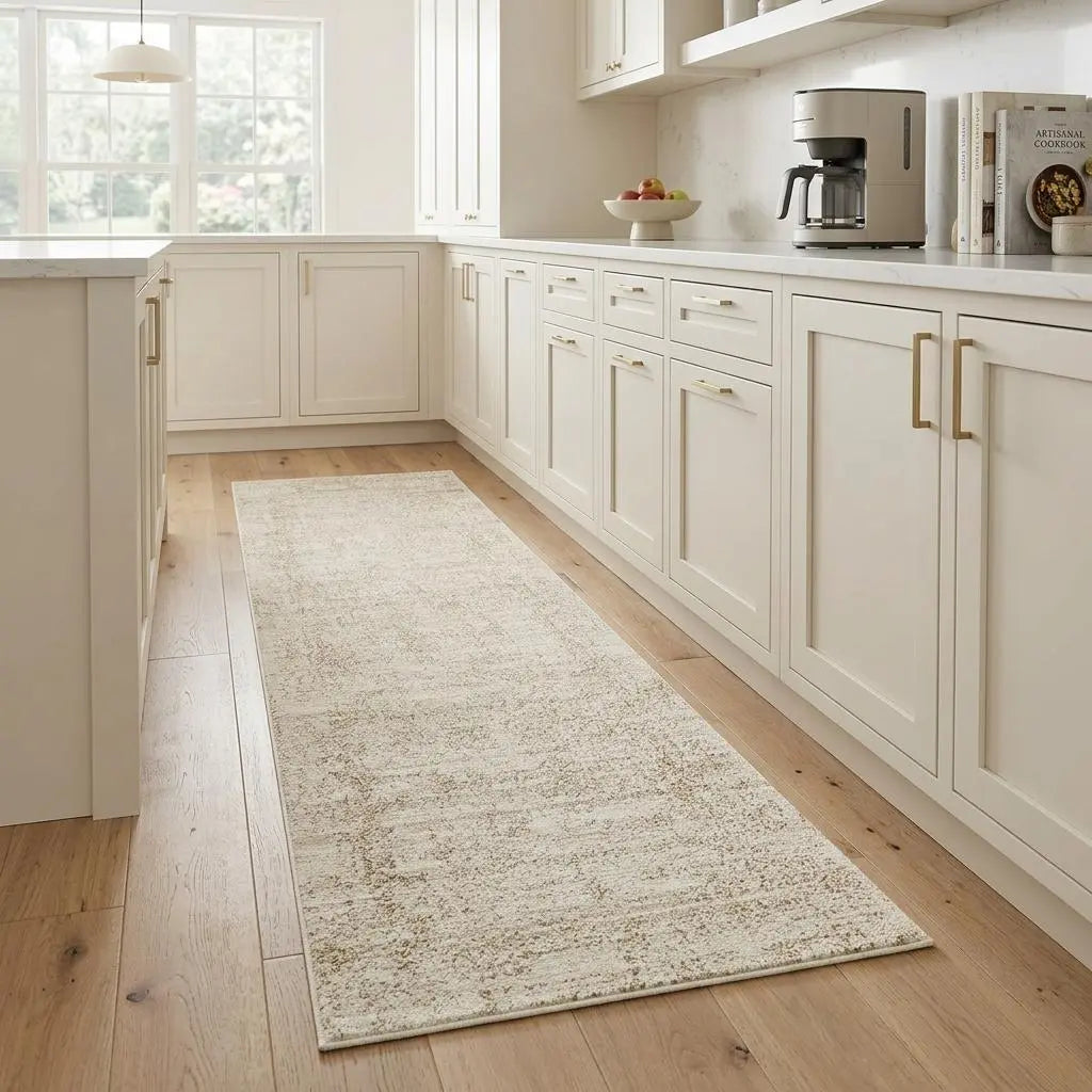 8' Ivory And Beige Abstract Runner Rug Homeroots Home Decor
