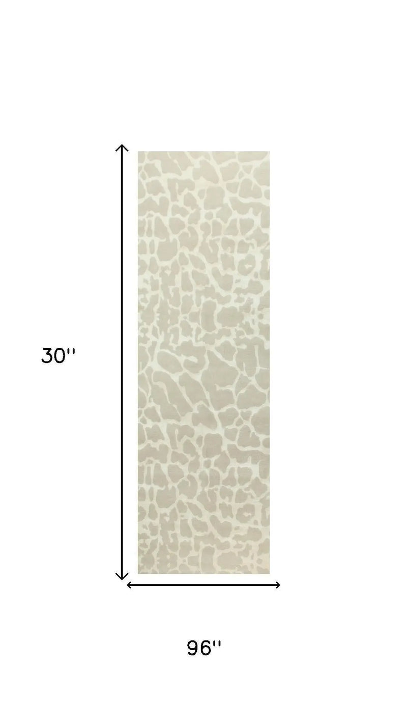 8' Ivory And Beige Animal Print Hand Knotted Area Rug Homeroots Home Decor
