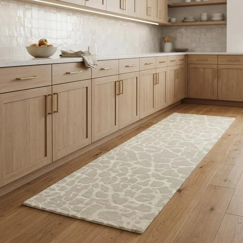 8' Ivory And Beige Animal Print Hand Knotted Area Rug Homeroots Home Decor