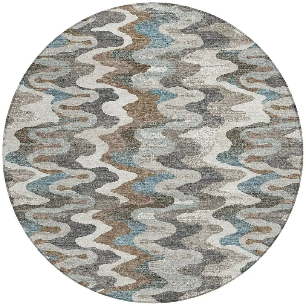 8' Ivory And Beige Round Abstract Washable Indoor Outdoor Area Rug Homeroots Outdoor
