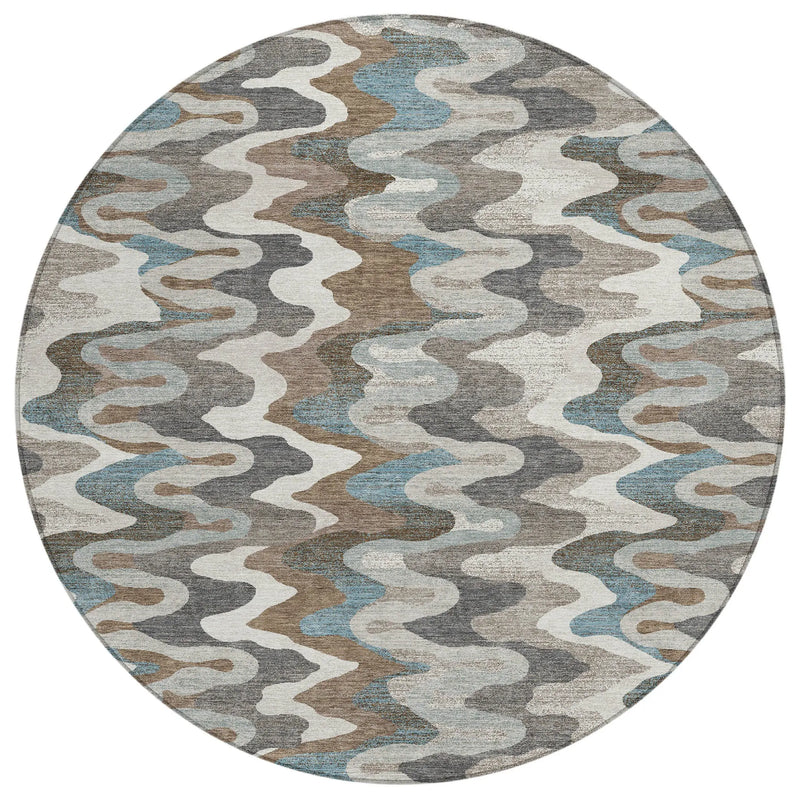 8' Ivory And Beige Round Abstract Washable Indoor Outdoor Area Rug Homeroots Outdoor