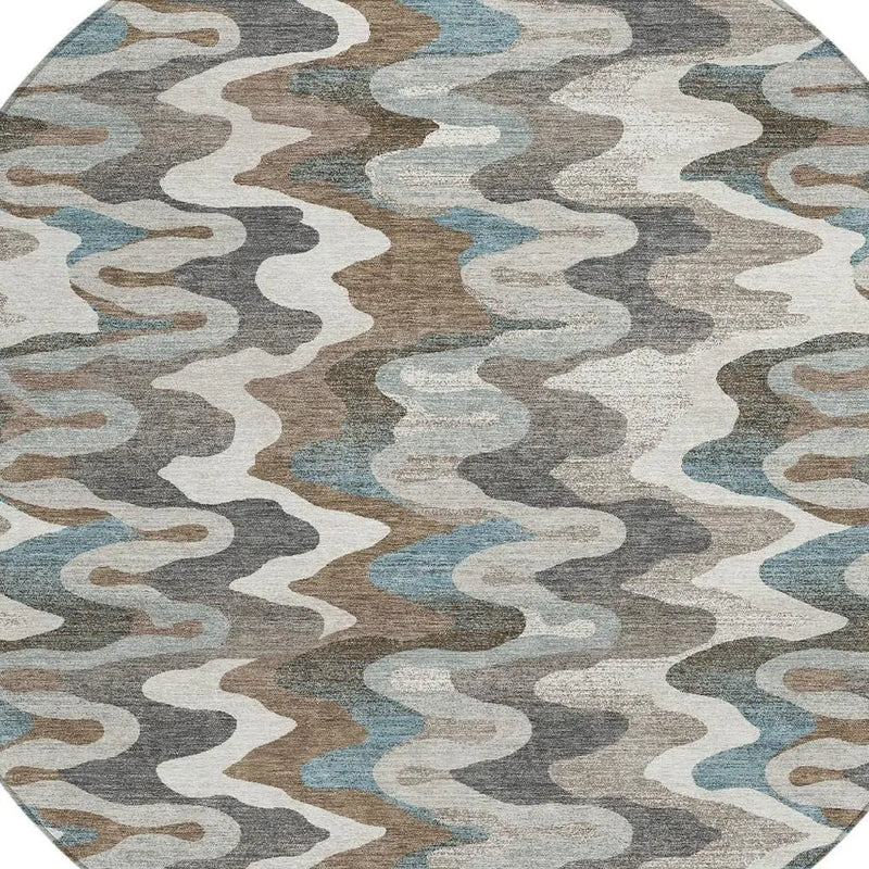 8' Ivory And Beige Round Abstract Washable Indoor Outdoor Area Rug Homeroots Outdoor