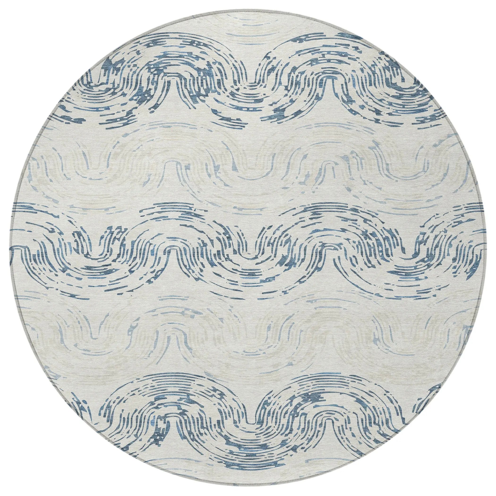 8' Ivory And Beige Round Abstract Washable Indoor Outdoor Area Rug Homeroots Outdoor