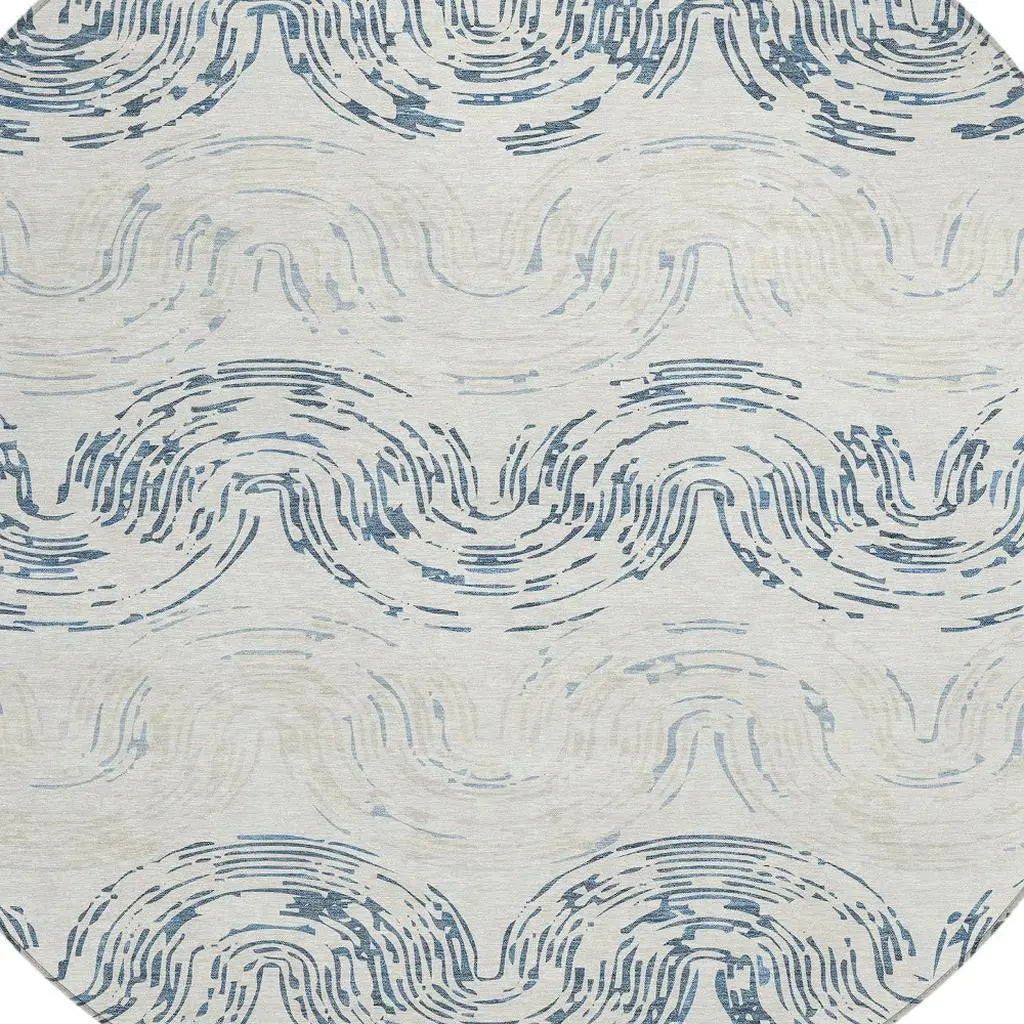 8' Ivory And Beige Round Abstract Washable Indoor Outdoor Area Rug Homeroots Outdoor