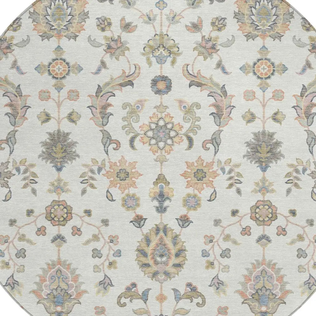 8' Ivory And Beige Round Abstract Washable Indoor Outdoor Area Rug Homeroots Outdoor