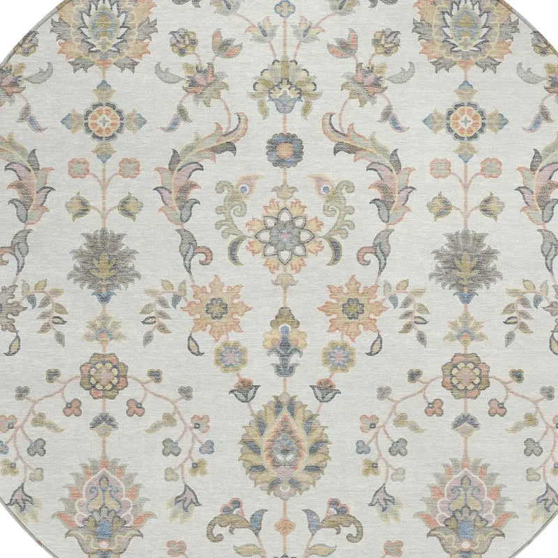 8' Ivory And Beige Round Abstract Washable Indoor Outdoor Area Rug Homeroots Outdoor