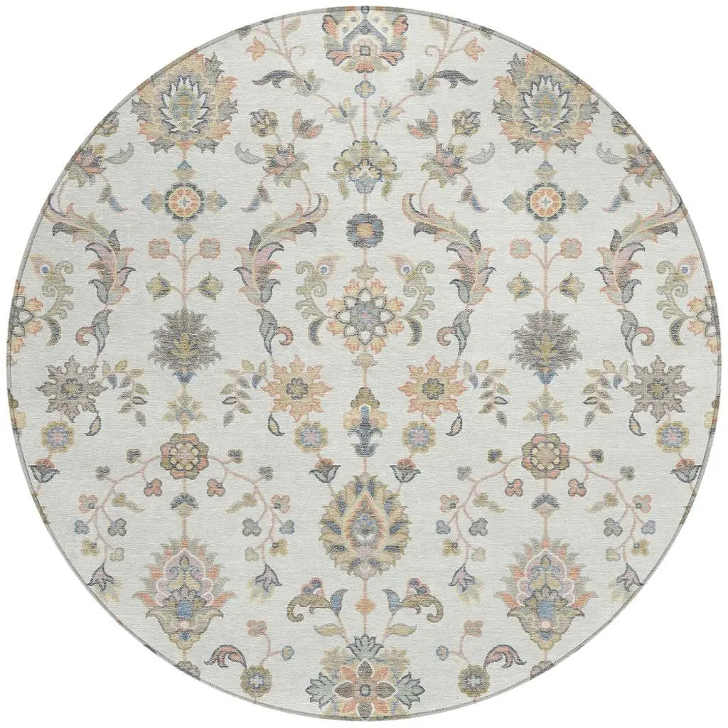 8' Ivory And Beige Round Abstract Washable Indoor Outdoor Area Rug Homeroots Outdoor