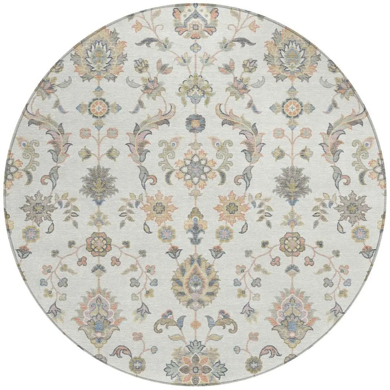 8' Ivory And Beige Round Abstract Washable Indoor Outdoor Area Rug Homeroots Outdoor