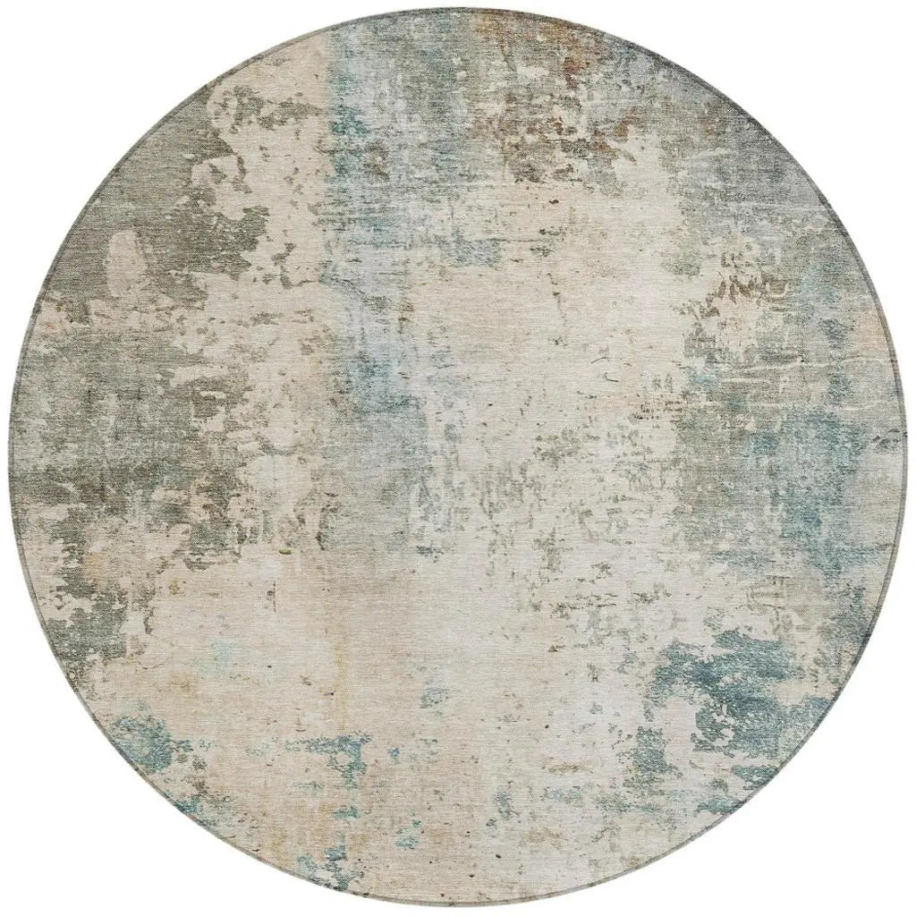 8' Ivory And Beige Round Abstract Washable Indoor Outdoor Area Rug Homeroots Outdoor