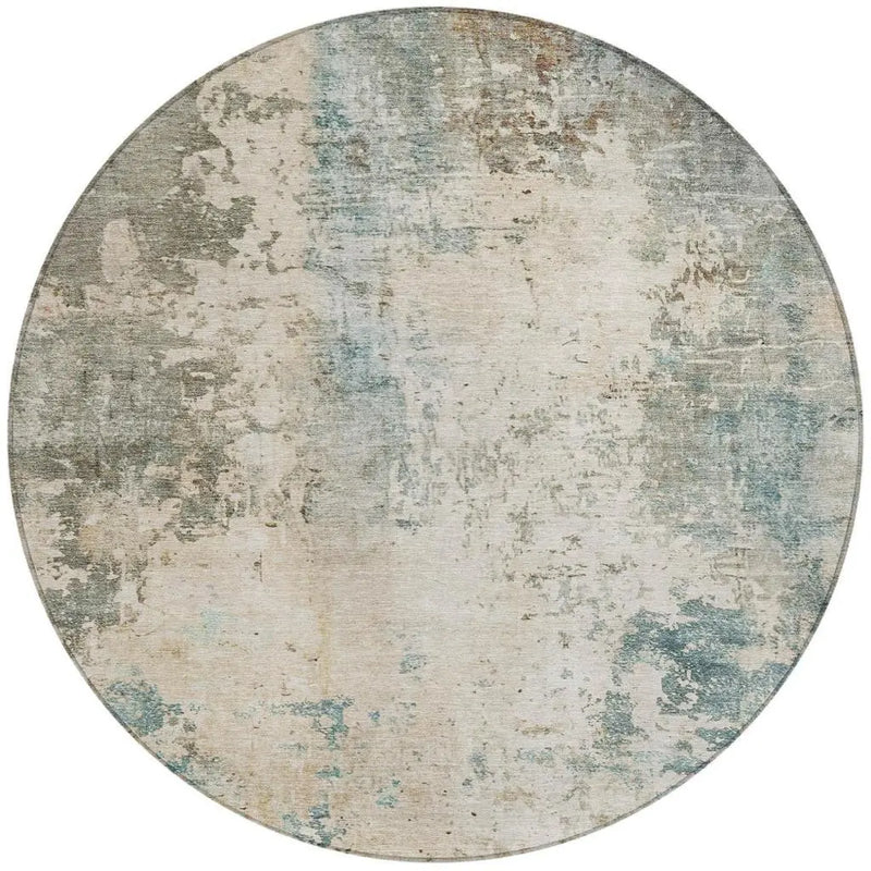 8' Ivory And Beige Round Abstract Washable Indoor Outdoor Area Rug Homeroots Outdoor
