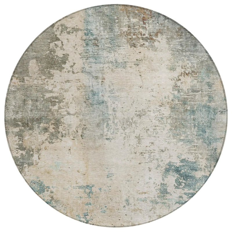 8' Ivory And Beige Round Abstract Washable Indoor Outdoor Area Rug Homeroots Outdoor